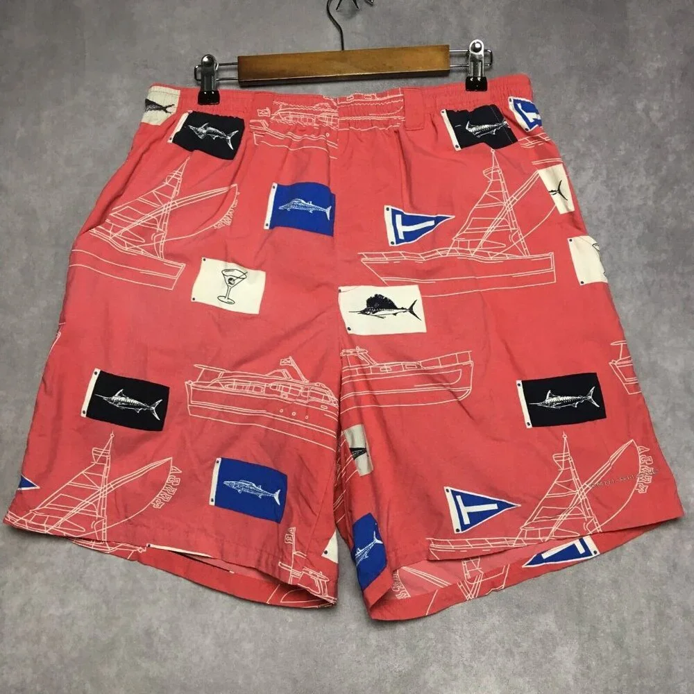 Columbia PFG Mens Swim Trunks‎ size Large Pink Shorts Inner Briefs Pockets Omni